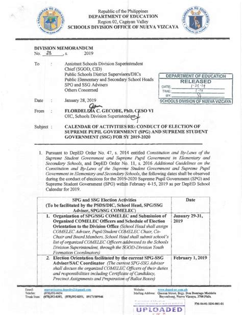 deped nv memorandum